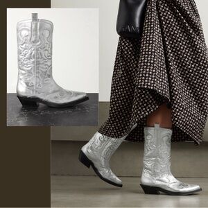 Ganni Women's Mid Shaft Embroidered Western Boot